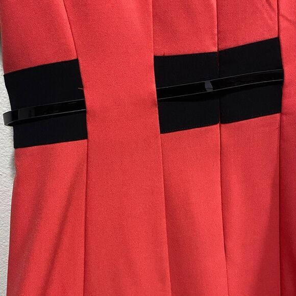 Calvin Klein Red Colorblock Fit & Flare Dress Size 8 Belted Sleeveless Midi - Picture 8 of 15